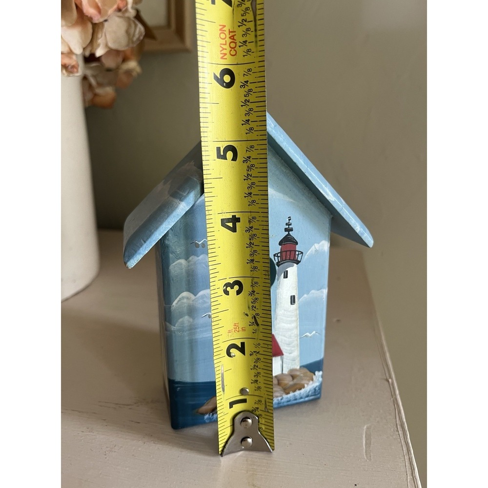 Lighthouse Painted Birdhouse Wood Figure Coastal Nautical Shelf Sitter Decor 5" - Picture 10 of 13